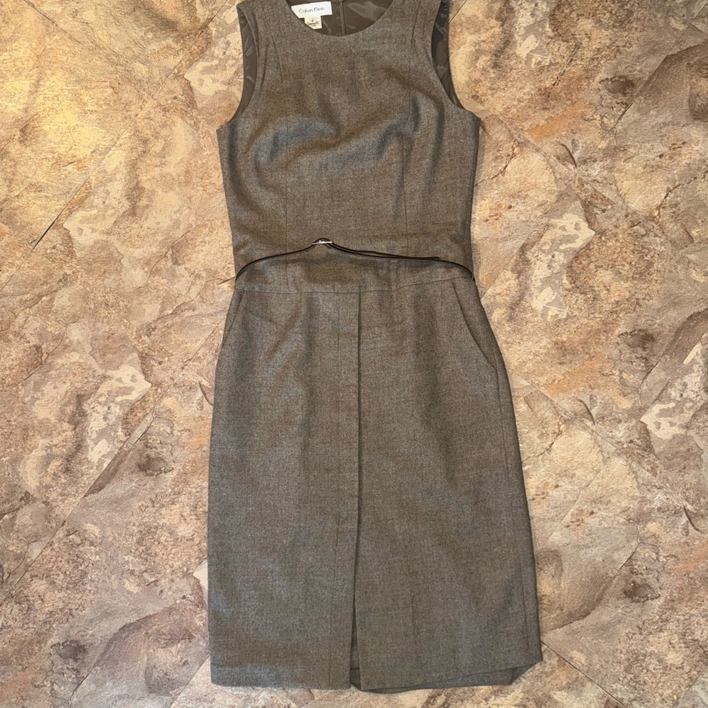 Calvin Klein Gray Sleeveless Wool Dress
